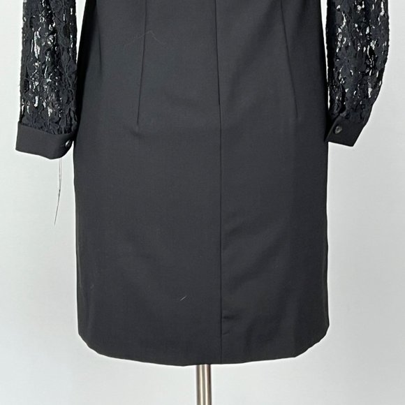 DKNY Black Lace Long Sleeve Wool Cocktail Shift Dress size 2 - Picture 8 of 13